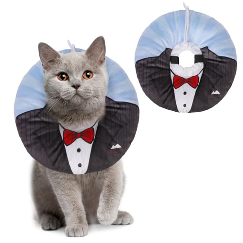 Image of BEAUTYZOO Cat Cone Collar Soft, Cat Recovery E Collars After Surgery to Stop Licking, Adjustable Elizabeth Circle Collar Cute Pet Donut Pillow for Cats Kitten Puppy Small Dogs, Black Suit S