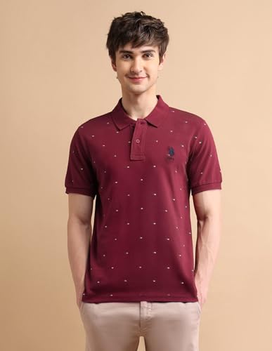 Image of U.S. POLO ASSN. Printed Regular Fit Polo T Shirts for Men - 100% Cotton, Half Sleeves Mens Tshirt