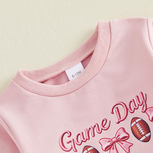 Image of Toddler Baby Girls Football Outfit Crew Neck Long Sleeve Rugby Bow Print Sweatshirt Elastic Waist Pants 2Pcs