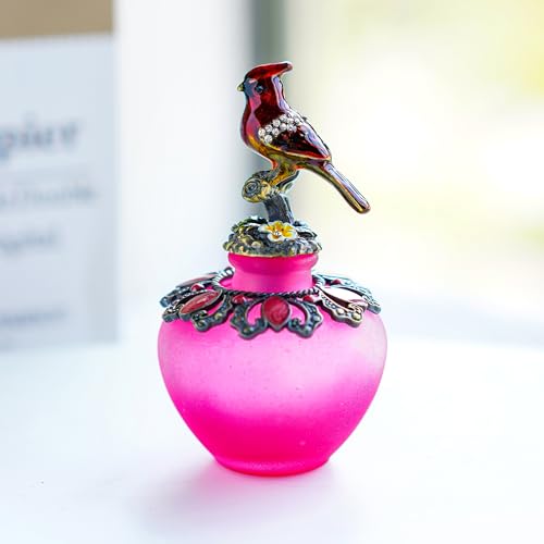 YU FENG Vintage Empty Refillable Perfume Bottles Realistic Jeweled Bird Stopper Red Glass Ornament - Thumbnail 5