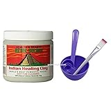 Indian Healing Clay & 4 in 1 Cosmetic DIY Facial Mask Bowl Brush Stick Measure Spoon (1 Lb, Purple)
