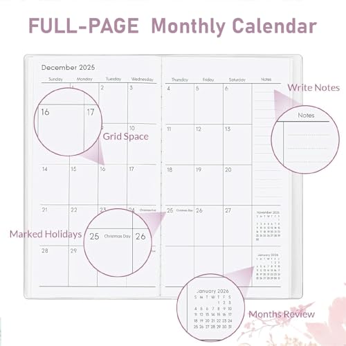 ADUN Stationery Pocket Calendar 2025-2026 Planner, Daily Weekly Monthly Planner Jan 2025 to Dec 2026 (3.7\" x 6.7\") Page Size, Daily Planner 2025 for Purse - Wildflower - Thumbnail 6