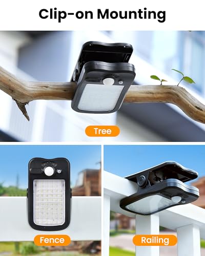 Image of Clip on Solar Lights for Fence, 3 Modes Solar Motion Lights Outdoor Waterproof, 60LEDs 500LM Portable Security Light for Fence, Deck, Garage, Camping, USB Charging, 2 Black