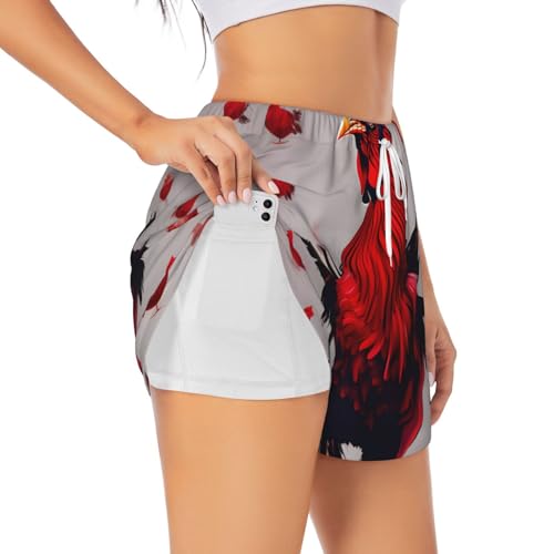Short de sport pour femme rouge avec motif poulet humoristique