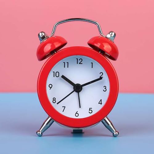 Lawnoval Sveglia doppia campana per comodino, orologio analogico al quarzo con campane in metallo, 7 x 5 x 1,8 cm, batteria a bottone (bianco)