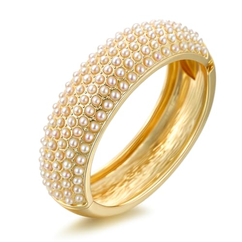 Gold Chunky Bangles Bracelets for Women Pearl/Rhinestone Cuff Bracelets Wedding Prom Bangles Jewelry