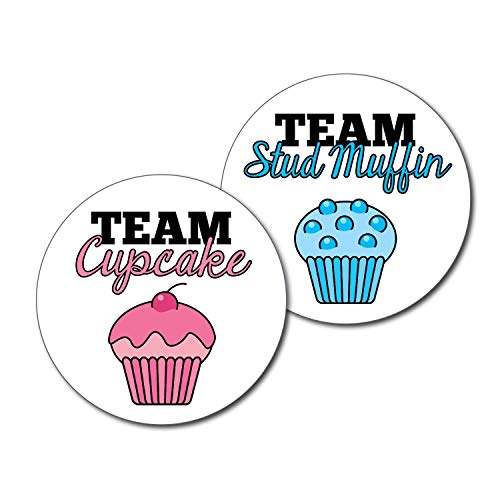 36 2.5-inch team cupcake and stud muffin gender reveal party stic…