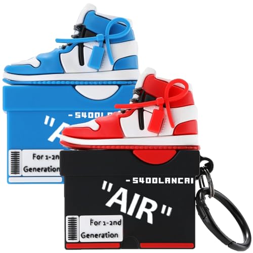 [2Pack] Gedicht for Apple Airpods 2nd Generation Case Cover Cute Cartoon Shoe Box Soft Silicone Protective Cases for AirPods 1&2 Case with Keychain for Women Men Red+Blue