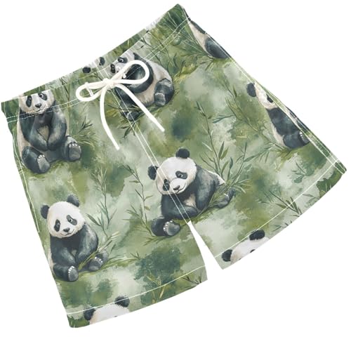 Pigsaly Boys' Swim Board Shorts Watercolor Black White Pandas Plants Green Grass Boy's Swim Trunks Kids Swimwear 5T
