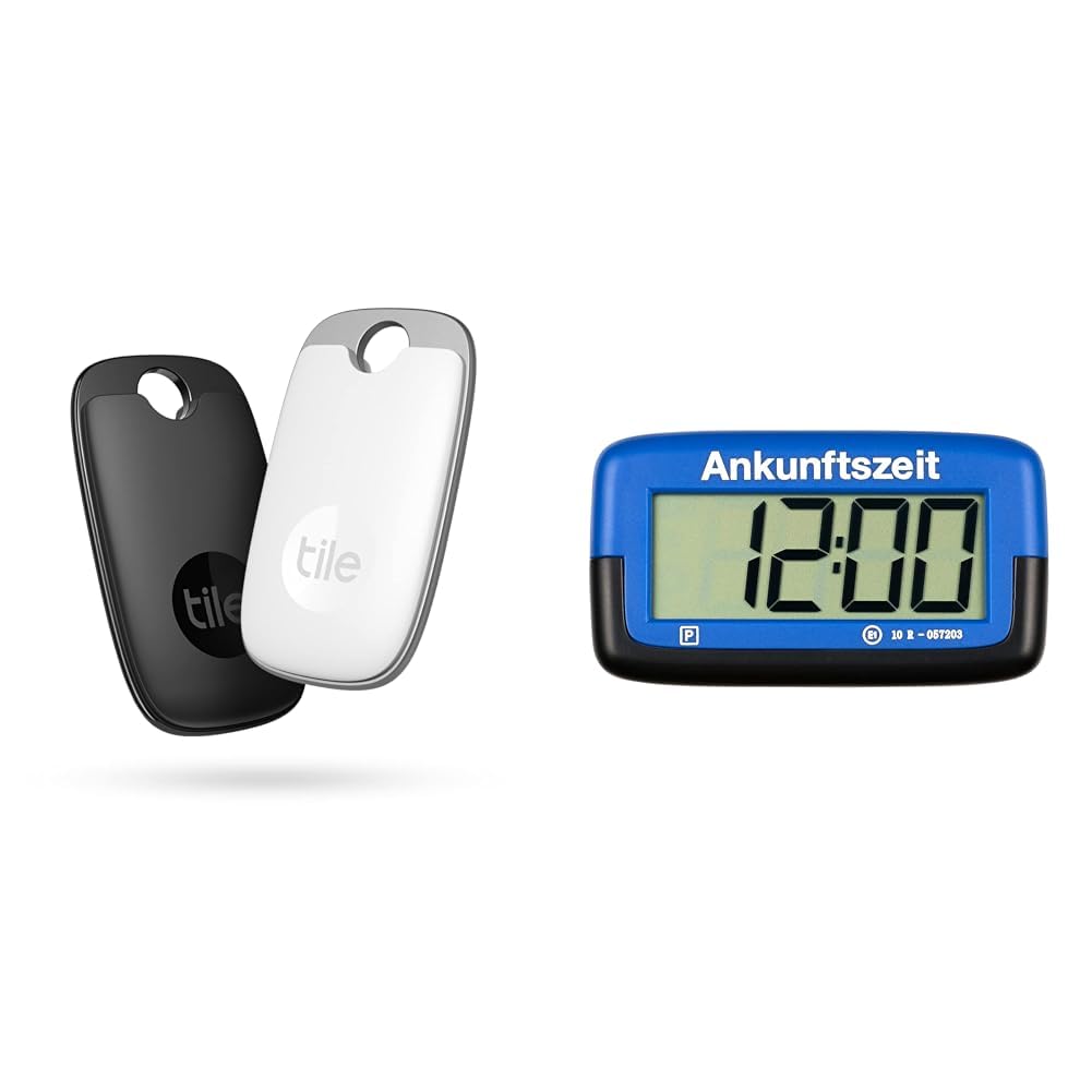 Tile Pro Bluetooth Schlüsselfinder & Needit Park Micro elektronische Parkscheibe mit Zulassung I Digitale Parkuhr Mikro blau mit Batterie u. Montage Zubehör