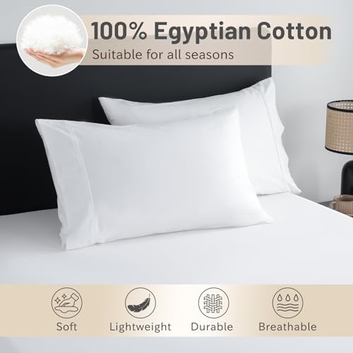 MEISHANG Extra Deep Pocket King Sheets Cotton - 1000 Thread Count Sheets - Fits 18"-24" in Deep Mattress,100% Egyptian Cotton,Sateen Weave, Soft & Breathable - 4 Piece (King, White)