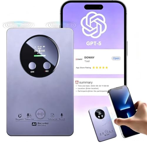 AI Digital Voice Recorder (64GB) with Transcription and Summarization, App Control, One-Touch Recording, and Support for Translation in 152+ Languages ​​– for Phone Calls and Meetings