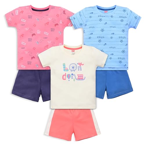 Image of LuvLap Baby Boys Regular Fit 100% Cotton Half Sleeves Boys T-Shirts and & Shorts Set Pack of 3