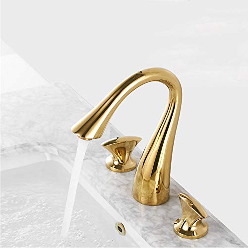 Mitigeur de lavabo 3 trous en laiton doré chic pour salle de bain rétro
