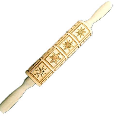 Prägerolle Holz Teigroller, 3D Holz Nudelholz,Weihnachten Präge Nudelholz für Weihnachten DIY Backzubehör, Festival Kekse Dekoration, Küchenzubehör Cover