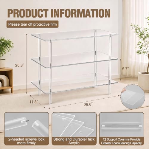 Image of 3-Tier Acrylic Shoe Shelf, Clear Acrylic Organizer, 25.6 inch L X 11.8 inch W X 20.3 inch H, Each Tier Holds up to 4 Pairs of Heels, Sneakers, Flats, Ideal for Closet, Entryway, Bedroom, Easy Assembly