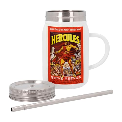 Mug Isotherme en Inox avec Couvercle et Paille - Hercules Vieille Affiche de Film Rétro Poster Cinéma Vintage - 500 ml - Tasse Thermo