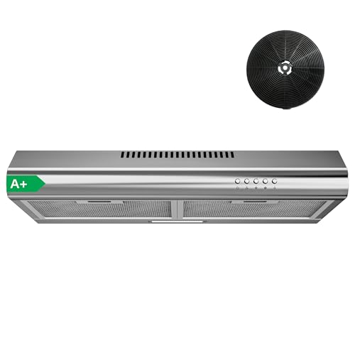 FIREGAS Hotte Aspirante 60 cm en Acier Inoxydable, 250 m³/h, Moteur Sans Balais, Classe A+, Silencieuse, Hotte Cuisine Encastrable ou Murale, Évacuation ou...