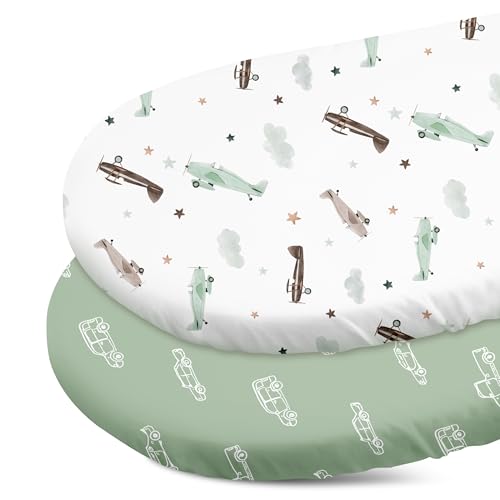 Image of Gllquen Baby Bassinet Sheets 2-Pack for Baby Girl Boy Green Car