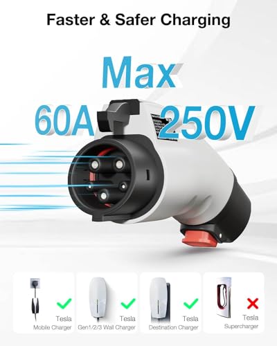 Wigoo Tesla to J1772 Charging Adapter [Fit for All J1772 EVs] Max 60A 250V, Adaptive Charging Power - Compatible with Tesla Gen 1 2 3 Wall/Destination/Mobile Chargers - Black White - Thumbnail 2