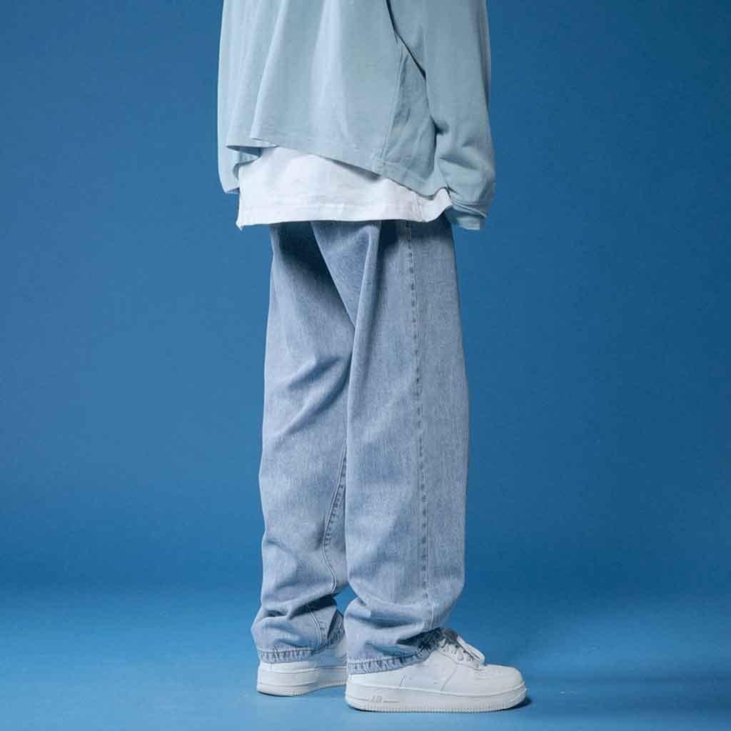 Straight Jeans Men White Loose Denim Trousers Neutral Streetwear Casual Solid Color Wide Jeans man Women Pants Street