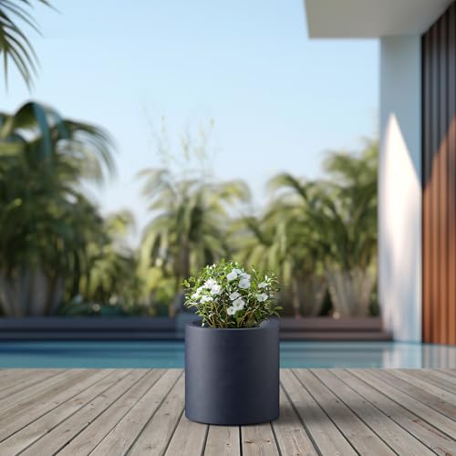 Kante 12.6" Dia Round Concrete Planter, Modern Style Large Cylindrical Plant Pot with Drainage Hole and Rubber Plug for Indoor Outdoor Patio, Dark Gray by Kante - Used condition - Image 5