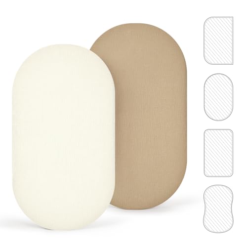 lulumoon Set di 2 lenzuola carrozzina neonato con angoli in mussola, lenzuola culla 90 x 40 cm in cotone mussolo, lenzuola lettino neonato elasticizzati per bambini(Bianco Giallo)