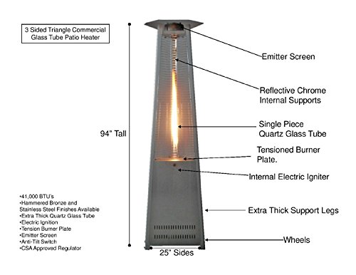 Golden Flame True Commercial (Natural Gas) Hammered Mocha Bronze 3-Sided Pyramid Style Quartz Tube Patio Heater with Wheels (NG) - Thumbnail 4