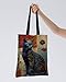 Geondos Black Cat Floral Art Canvas Tote Bag, Two Sided Print Reusable Grocery Bags, Aesthetic Artistic Shoulder Bags for Women, Elegant Cat Lover Gift Tote, Casual Vacation Shopping Work Totes