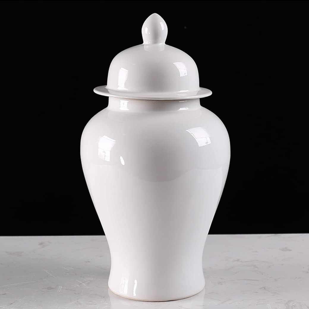 Food Storage Jar,Decorative Jar Ginger Jar Vase Decor Ceramic White Ginger Jar with Lid Exquisite Beautiful Decorative Porcelain Jars Temple Jar with Lids Ginger Jars Stora,a-23 * 47Cm