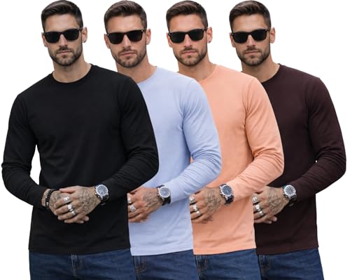 Image of RodZen 100% Pure Cotton Round Neck Regular Fit Plain Solid Full Sleeve T-Shirt Combo for Men & Boys (Pack of 4 Available in Size S to 2XL)