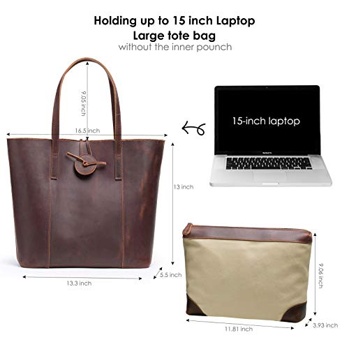 Jack&Chris Premium Leather Tote Bag, Vintage 15"Laptop Bag, Large Shoulder Purse Handbag for Women MC506 Red Brown