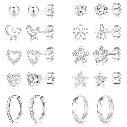 Clous délicats avec cœurs floraux en argent pour le quotidien