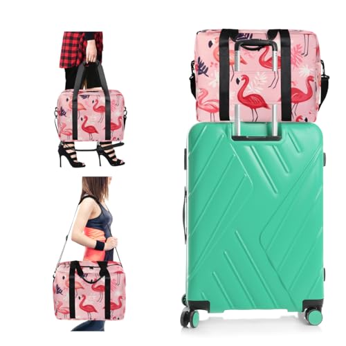 Leaf Flamingos Travel Duffel Bag for Men Women Red Birds Sports Gym Bag Waterproof Weekender Overnight Bags Foldable Carry on Backpack for Swim Yoga Fitness Workout4