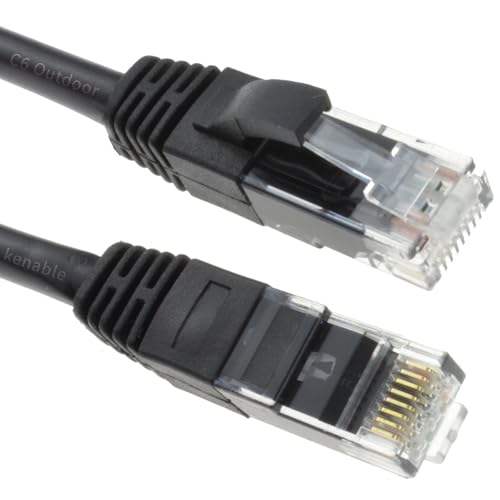 kenable Outdoor External CAT6 Copper UTP Network Cable Gigabit Ethernet Patch Lead Weatherproof UV Resistant PE Jacket Black 10m