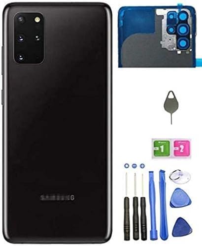 Galaxy S20 Plus Back Glass Replacement Back Cover Glass Housing Door with Camera Lens and Pre-Installed Tape for Samsung Galaxy S20 Plus S20+ with Tools (Cosmic Black)