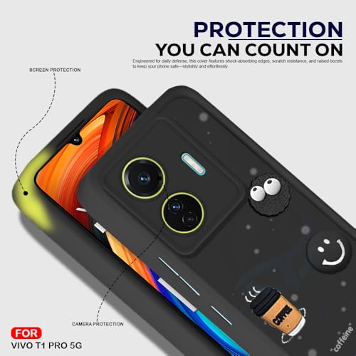 Image of AESTMO Back Case Cover for Vivo T1 Pro 5G / iQOO Z6 Pro 5G | Cute Fun Cartoon 3D Ball | Coffee Silicone Case | Full Body Protection | Camera Protection Back Cover (Black)