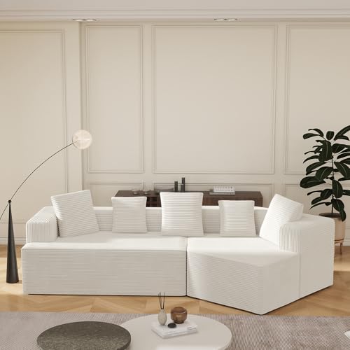 Trdlpyn 307CM Divano Componibile Modulare Sofa, Divano Cloud con Seduta Profonda, divani a Compressione in Spugna, divano Imbottito per Soggiorno, Non Richiede Montaggio,Bianco