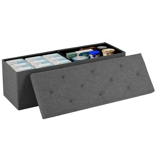 Sweetcrispy 43in Foldable Storage Ottoman, Storage Chest for Bedroom End of Bed, Large Ottoman Bench Foot Rest Stool with Padded Seat for Entryway Living Room, Support 660lbs 154L-Linen Cloth Grey