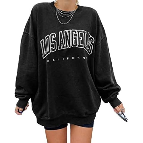 GeGekoko Damen übergroße Sweatshirt Los Angeles Vintage Oversized Langarmshirt Rundhals Pullover Casual Oberteile Tops Cover