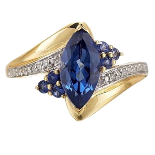 Bague saphir CZ marquise en plaqué or jaune taille 60 pour femme