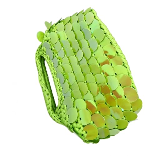 Image of Small Woven Clutch Purse Handmade Crochet Evening Bag Unique Sequin Clutch Handbag for Wedding Party Prom