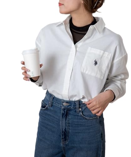[ウィゴー] 別注 U.S. POLO ASSN. BIG シャツ ビッグ 大きいサイズ ゆったり ロゴ 刺繍 無地 服 トップス アウター 春 夏 秋 冬 レディース F ホワイト