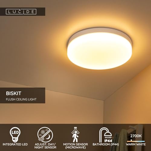 LUCIDE BISKIT - Deckenleuchte Badezimmer - Ø 40 cm - LED - 1x36W 2700K - IP44 - Bewegungssensor - Weiß