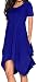Women Asymmetrical Loose Short Sleeve Pockets Casual Tunic T-Shirt Dress Blue 2XL