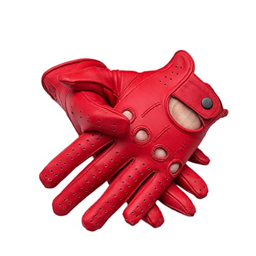 Men's Driving Gloves Full Finger, Riding Gloves, Motorcycle Gloves Made with Original Sheep Skin Leather (Red, Medium)