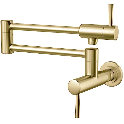 Pot Filler Faucet Wall Mount Commercial Kitchen Faucets Stainless Steel Stretchable Double Joint Swing Arm Single Hole Two Handle Kitchen Sink Faucet Gold #TOP30