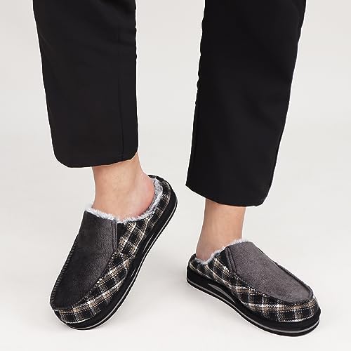 Image of ONCAI Mens Clog Slippers with Arch Support Stripe Faux Fur Cotton-Blend High-Density Memory Foam Warm House Slippers Slip-on Indoor Outdoor Rubber Sole Size 7-16