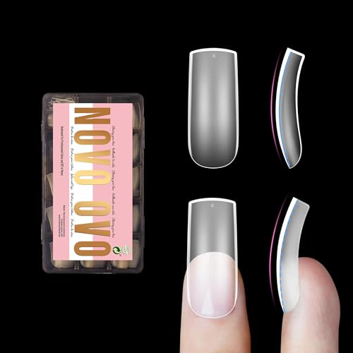 NOVO OVO Halloween Medium Slightly Curved Nail Tips Press on Full Cover Thick Square Eagle Claw Hawk Curve Gel x Acrylic Fake Nails Extension kit Clear Pre-etched French False Nail x 15 Sizes 240pcs