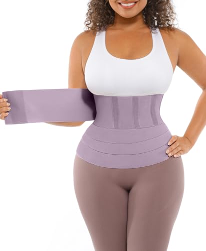 Image of FeelinGirl Waist Trainer for Women Trimmer Belt Waist Cincher Tummy Wrap Plus Size Body Shaper (One Size, Light purple)